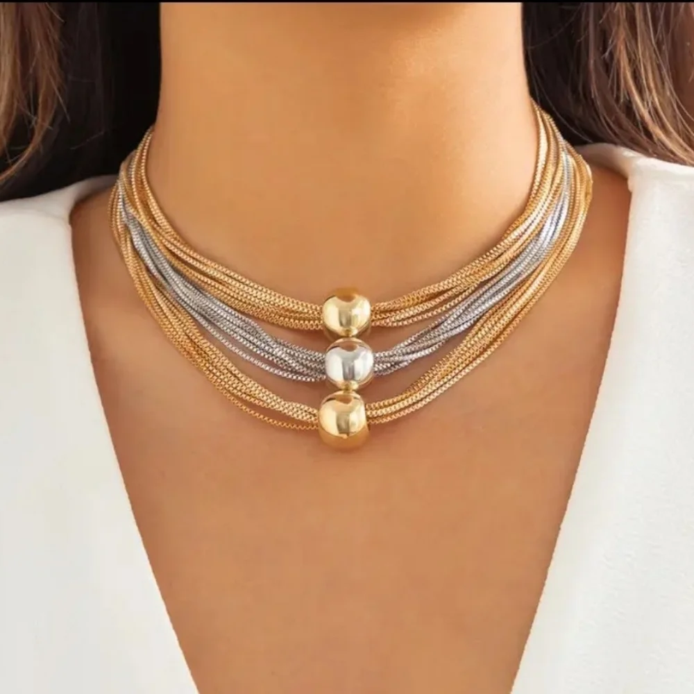 Necklace layers silver gold plated